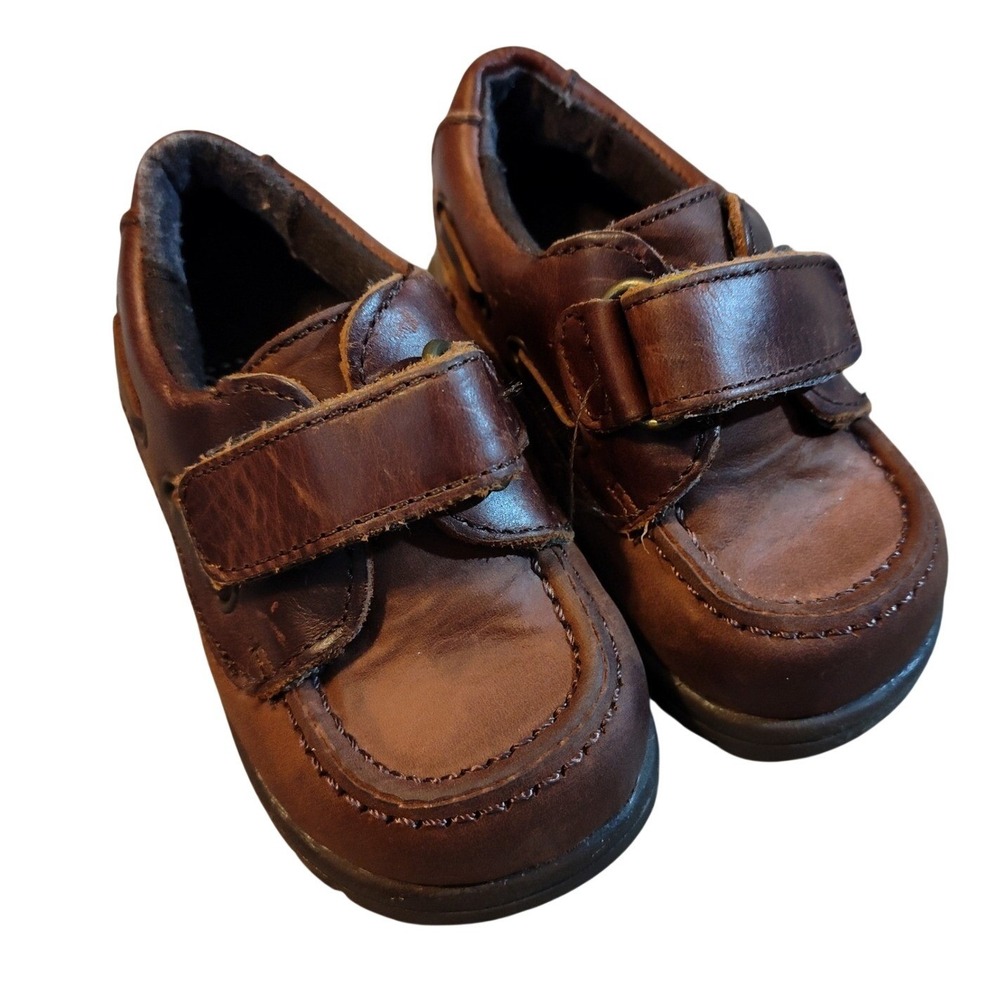 Oompa Loompa's Loafers Boys 2 Classic Brown Leather Hook and Loop Good